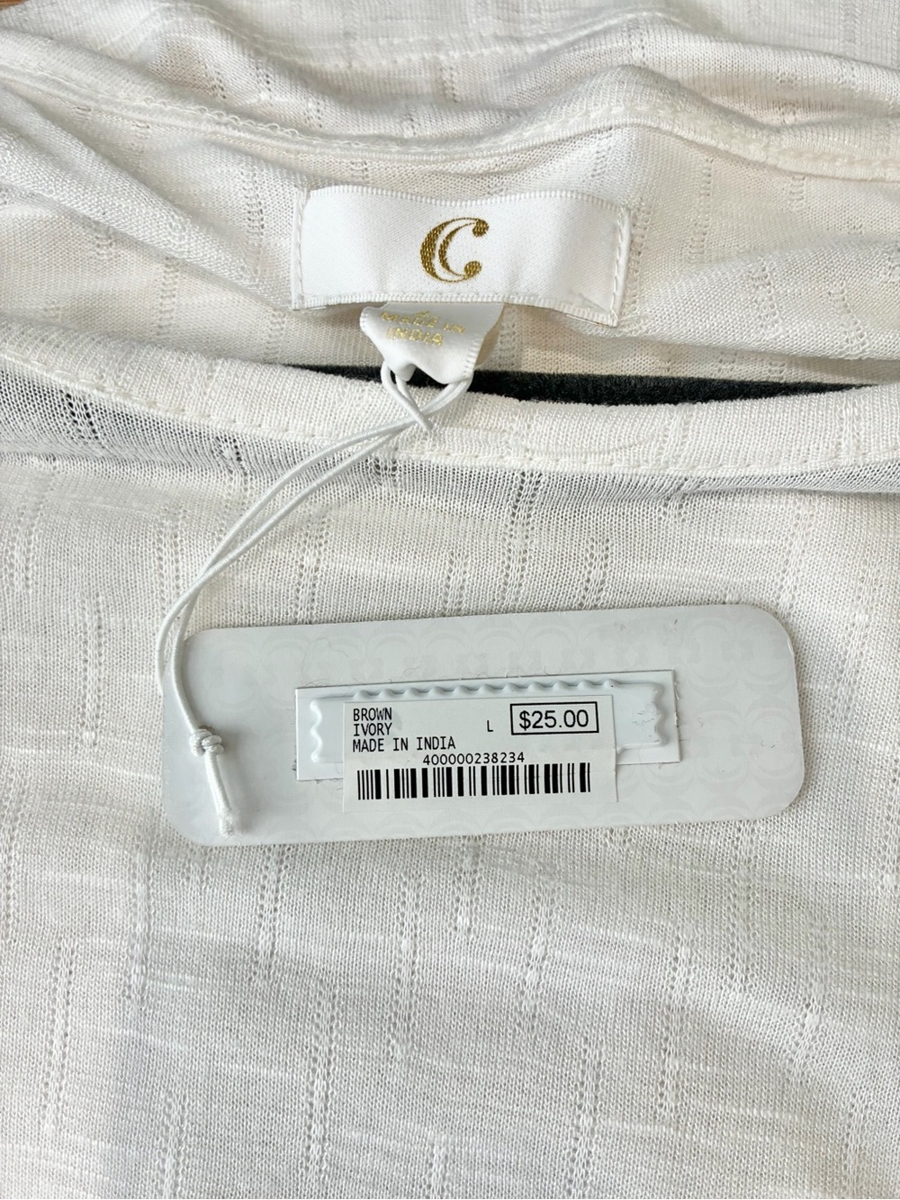 C by Charlotte Russe Ivory Fringe Trim Long Sleeve Slub Knit Top NWT Size L - Picture 3 of 12